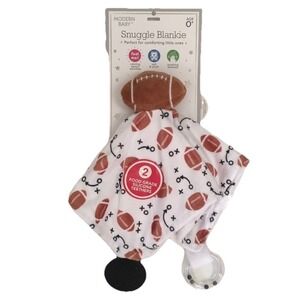 NWT Modern Baby Football Lovey Baby Snuggle Security Blanket Rattle Teether Toy